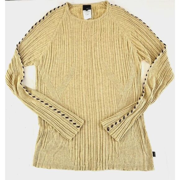 Just Cavalli Sweater XXL Light Yellow Brown Lace Up Sleeves Designer Italy Boho - Picture 1 of 16
